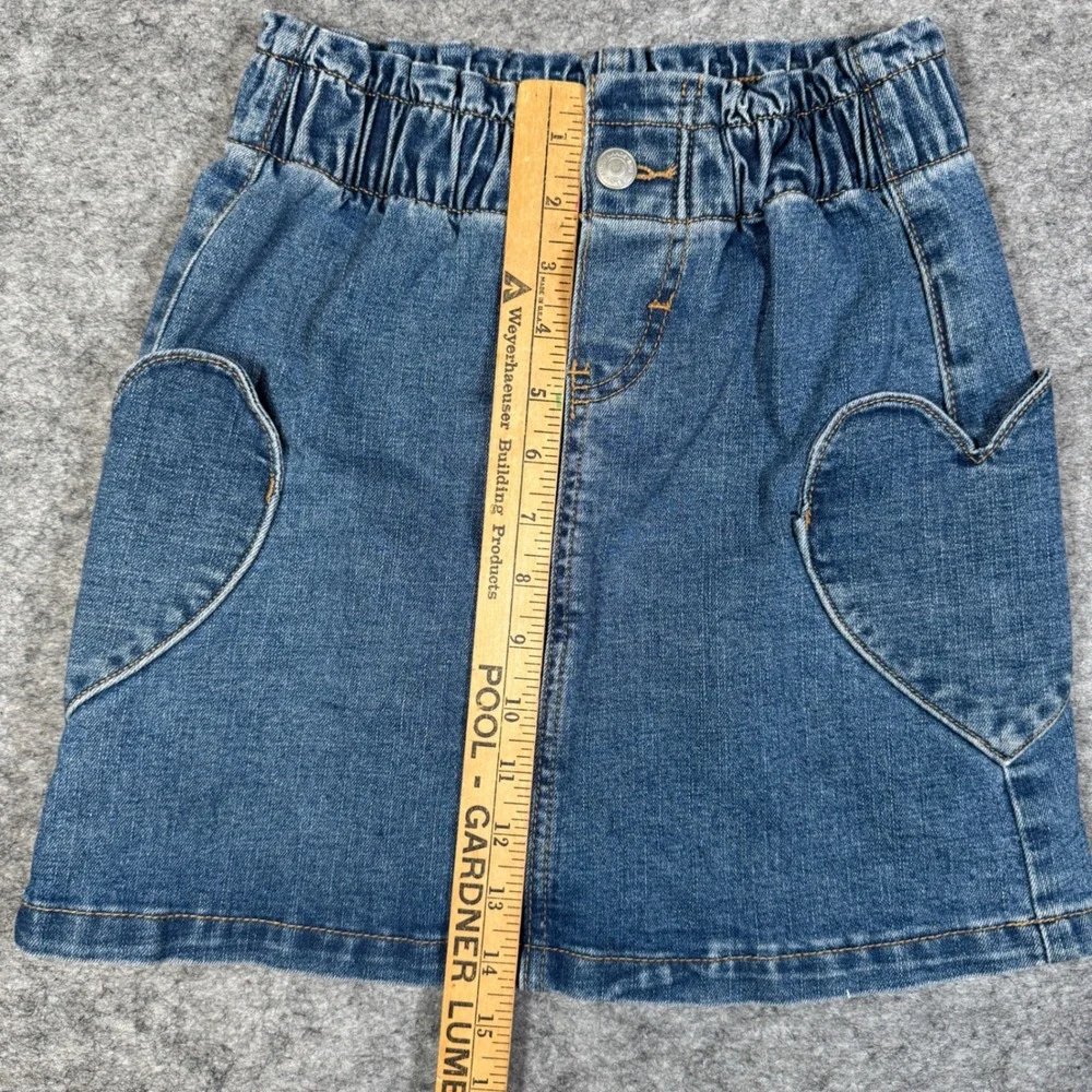 Lands End Girls Blue Denim Heart Pocket Skirt Size L 10-12 Elastic Waist Stretch
